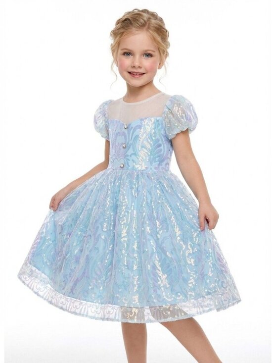 Other - Girls Blue Party Dress with Puff Sleeves